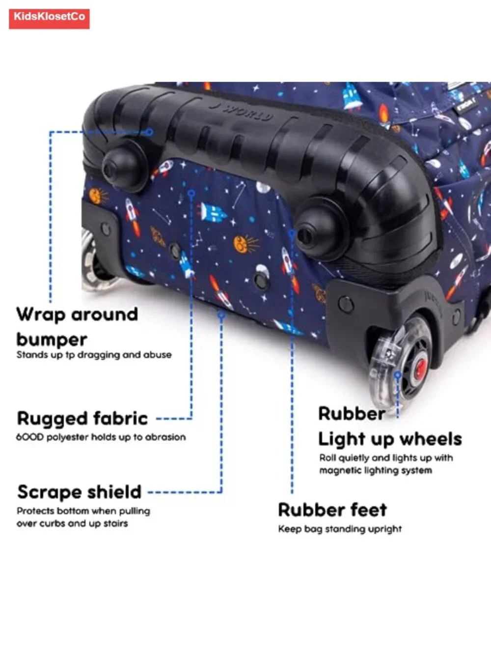 Kids Rolling Backpack and Lunch Bag Set with Wheels, Polyester, Spaceship